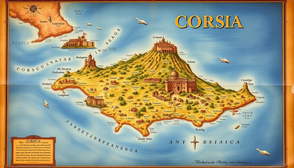 Corsica Landmarks Historical Map